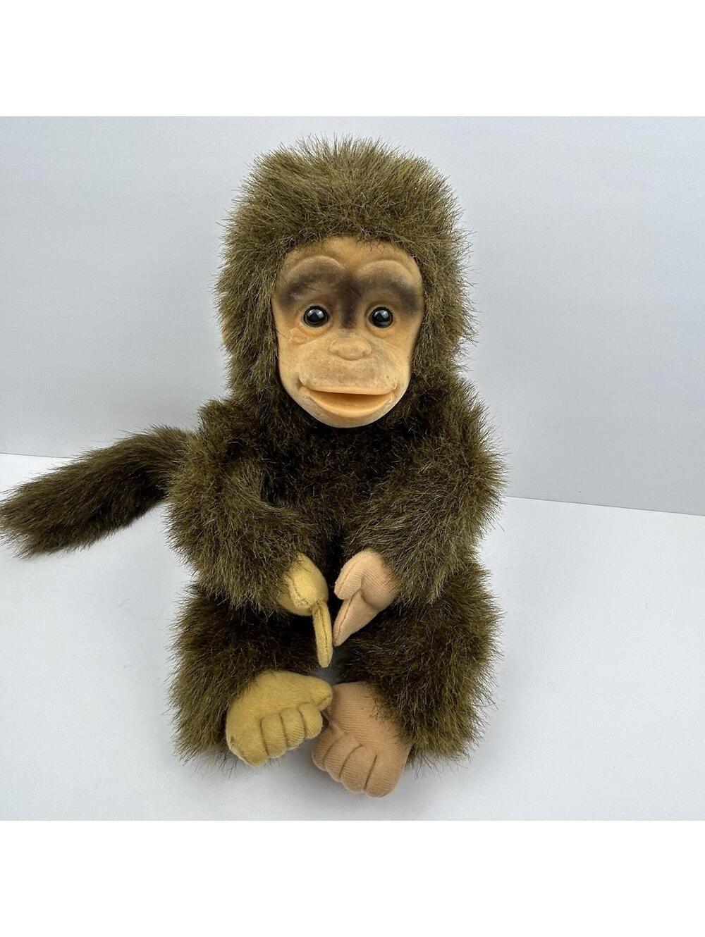 Hosung Realistic Baby Monkey Hand Puppet 1994 Chimp Plush Retro Toy Squeaks A15 - Picture 9 of 13